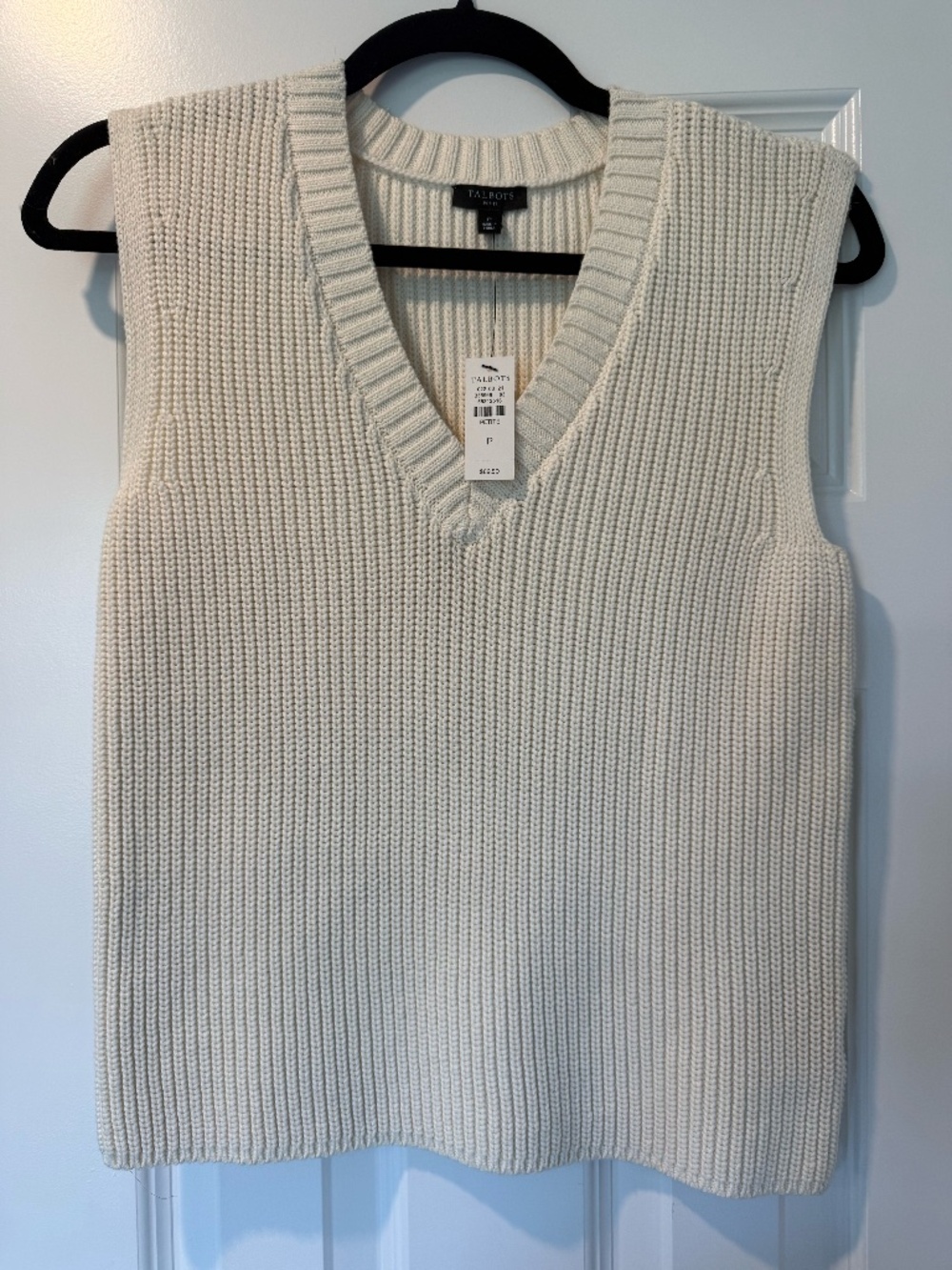 Talbots Ivory Knit V-Neck Sweater Vest Petite P